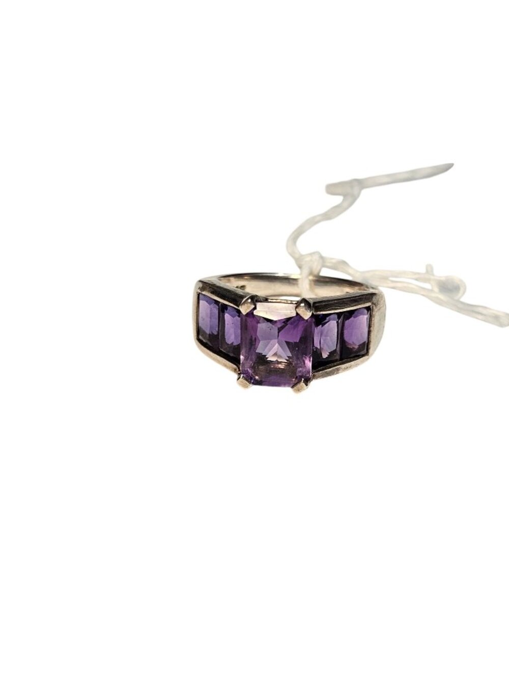 (730) Sterling Silver Vintage Purple Gemstone Ring Size 6 Signed Hong Kong 925